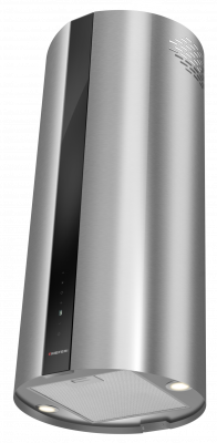 Вытяжка кухонная цилиндрическая островная MEFERI TUBE40IX ISLA COMFORT PLUS, 40 см, серая, производительность 1200 м3/ч, 5 скоростей, режимы отвод и рециркуляция, сенсорное управление, гарантия 3 года