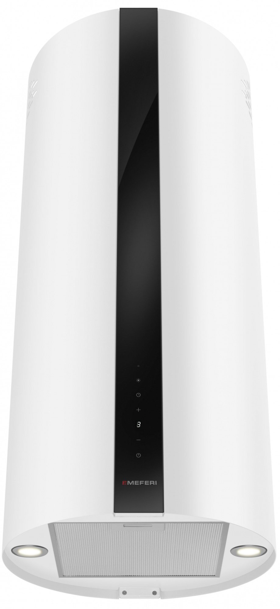 Вытяжка кухонная цилиндрическая островная MEFERI TUBE40WH ISLA COMFORT PLUS, 40 см, белая, производительность 1200 м3/ч, 5 скоростей, режимы отвод и рециркуляция, сенсорное управление, гарантия 3 года