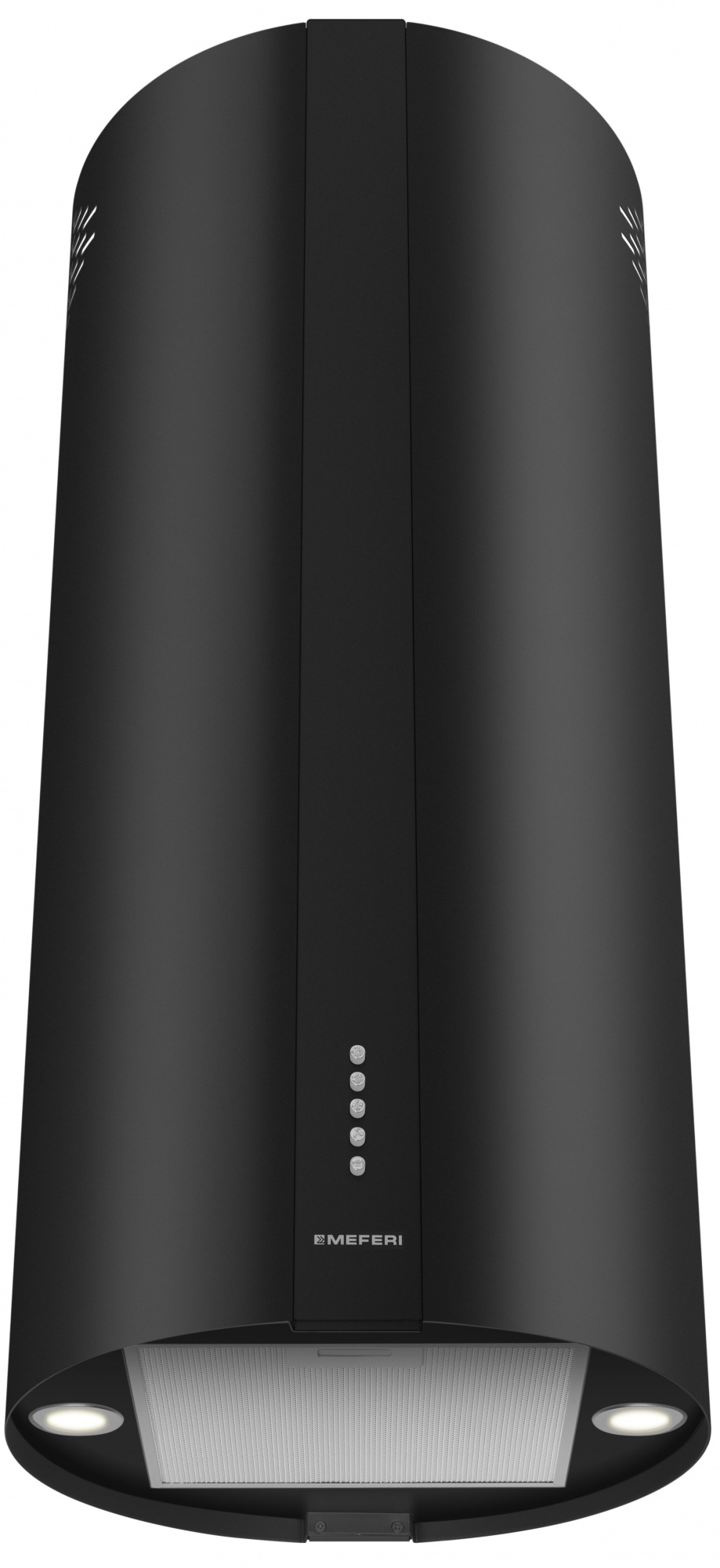 Вытяжка кухонная цилиндрическая островная MEFERI TUBE40BK ISLA POWER, 40 см, черная, производительность 850 м3/ч, 3 скорости, низкий уровень шума, режимы отвод и рециркуляция, гарантия 3 года