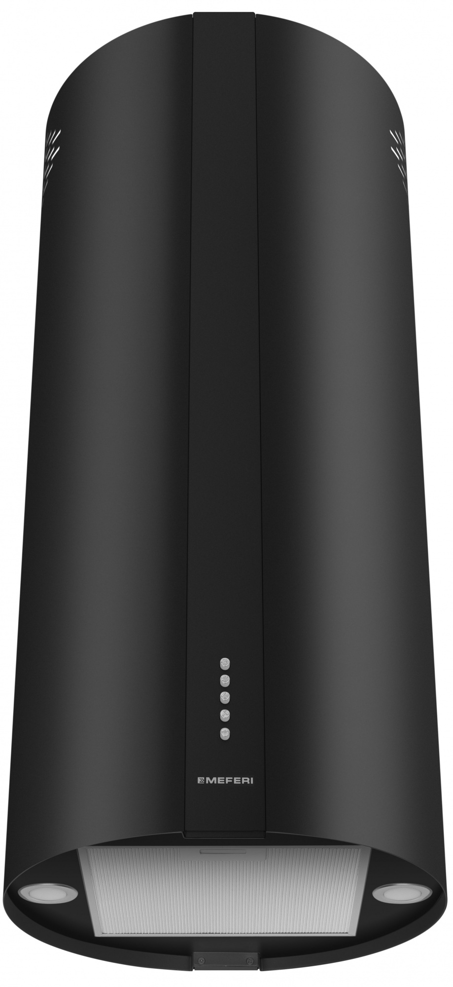 Вытяжка кухонная цилиндрическая островная MEFERI TUBE40BK ISLA POWER, 40 см, черная, производительность 850 м3/ч, 3 скорости, низкий уровень шума, режимы отвод и рециркуляция, гарантия 3 года