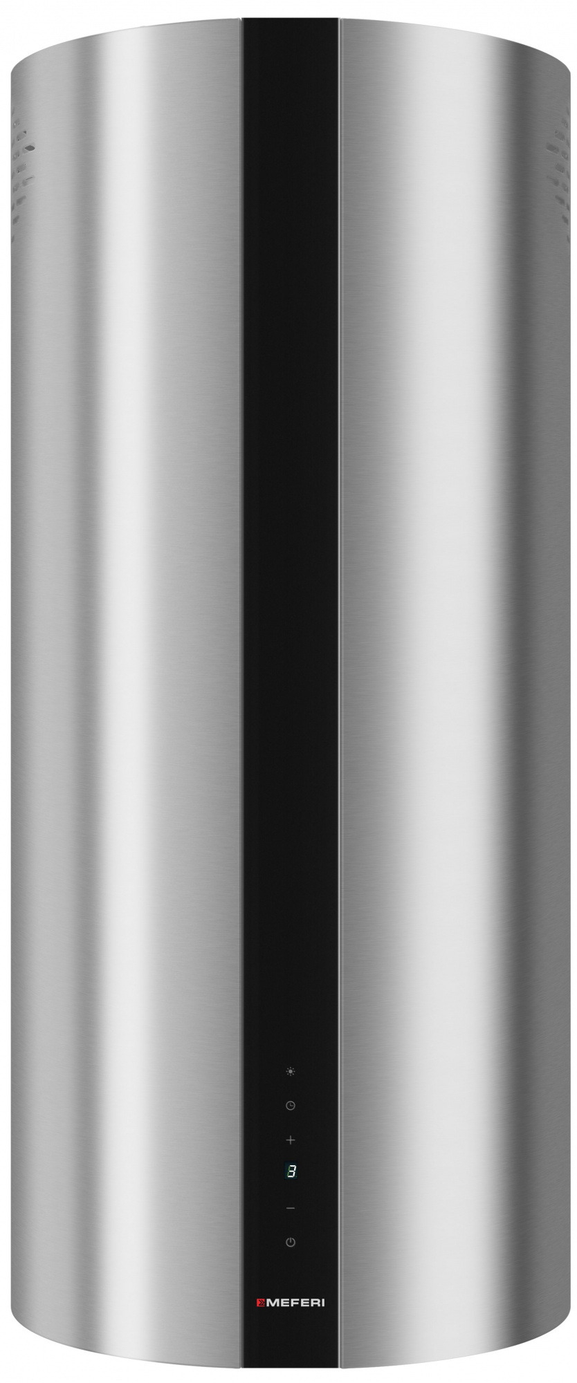 Вытяжка кухонная цилиндрическая островная MEFERI TUBE40IX ISLA COMFORT PLUS, 40 см, серая, производительность 1200 м3/ч, 5 скоростей, режимы отвод и рециркуляция, сенсорное управление, гарантия 3 года
