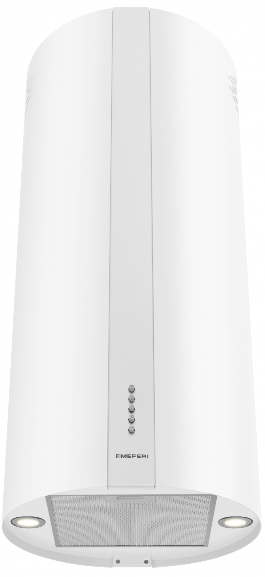Вытяжка кухонная цилиндрическая островная MEFERI TUBE40WH ISLA POWER, 40 см, белая, производительность 850 м3/ч, 3 скорости, низкий уровень шума, режимы отвод и рециркуляция, гарантия 3 года