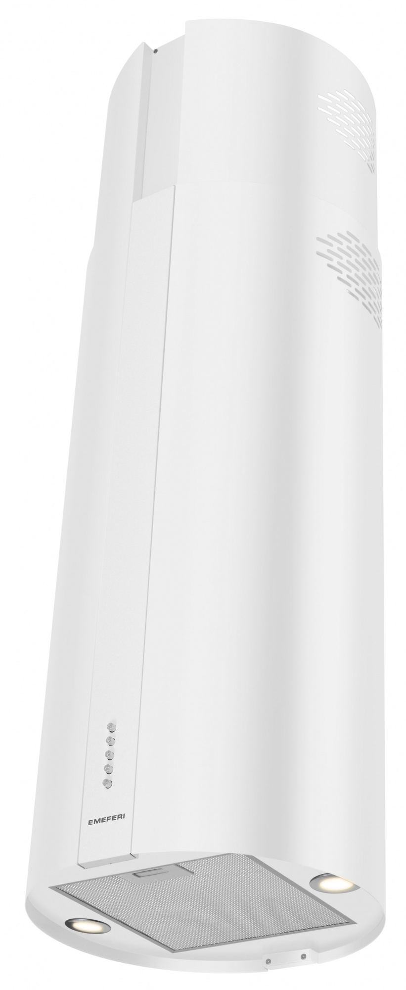 Вытяжка кухонная цилиндрическая островная MEFERI TUBE40WH ISLA POWER, 40 см, белая, производительность 850 м3/ч, 3 скорости, низкий уровень шума, режимы отвод и рециркуляция, гарантия 3 года