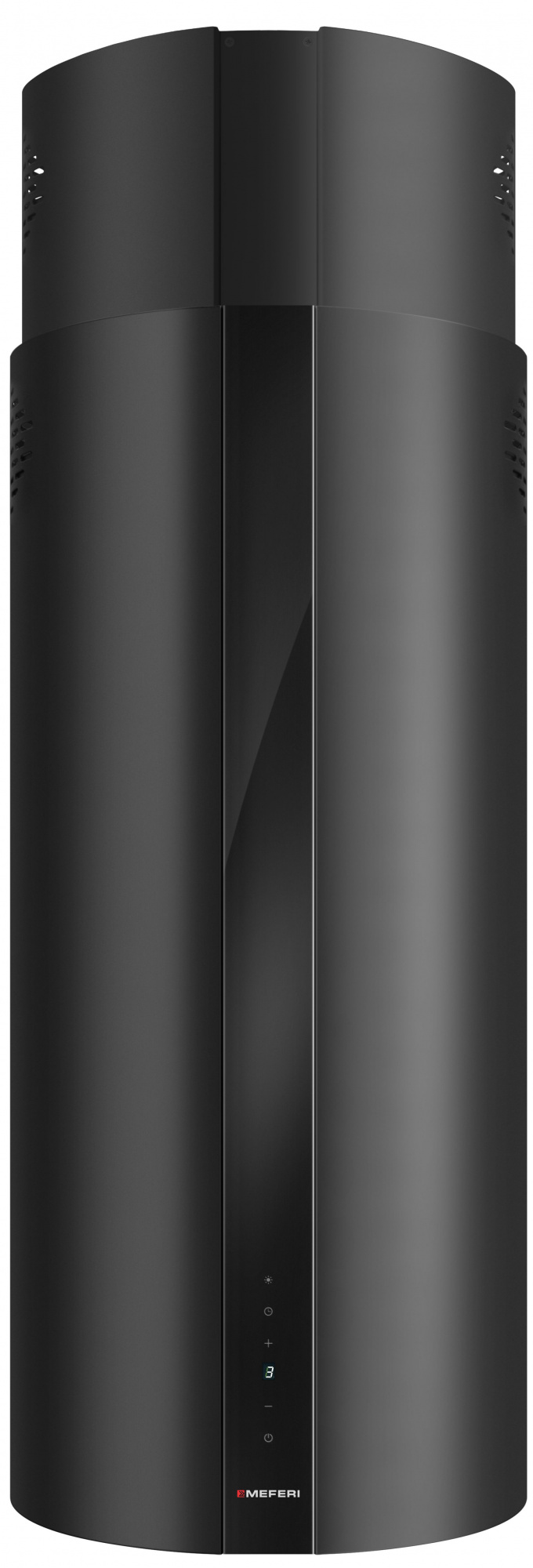 Вытяжка кухонная цилиндрическая островная MEFERI TUBE40BK ISLA COMFORT PLUS, 40 см, черная, производительность 1200 м3/ч, 5 скоростей, режимы отвод и рециркуляция, сенсорное управление, гарантия 3 года