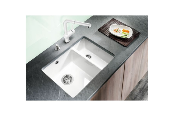 Гранитная мойка Blanсo SUBLINE 350/150-U керамика PuraPlus глянцевый белый