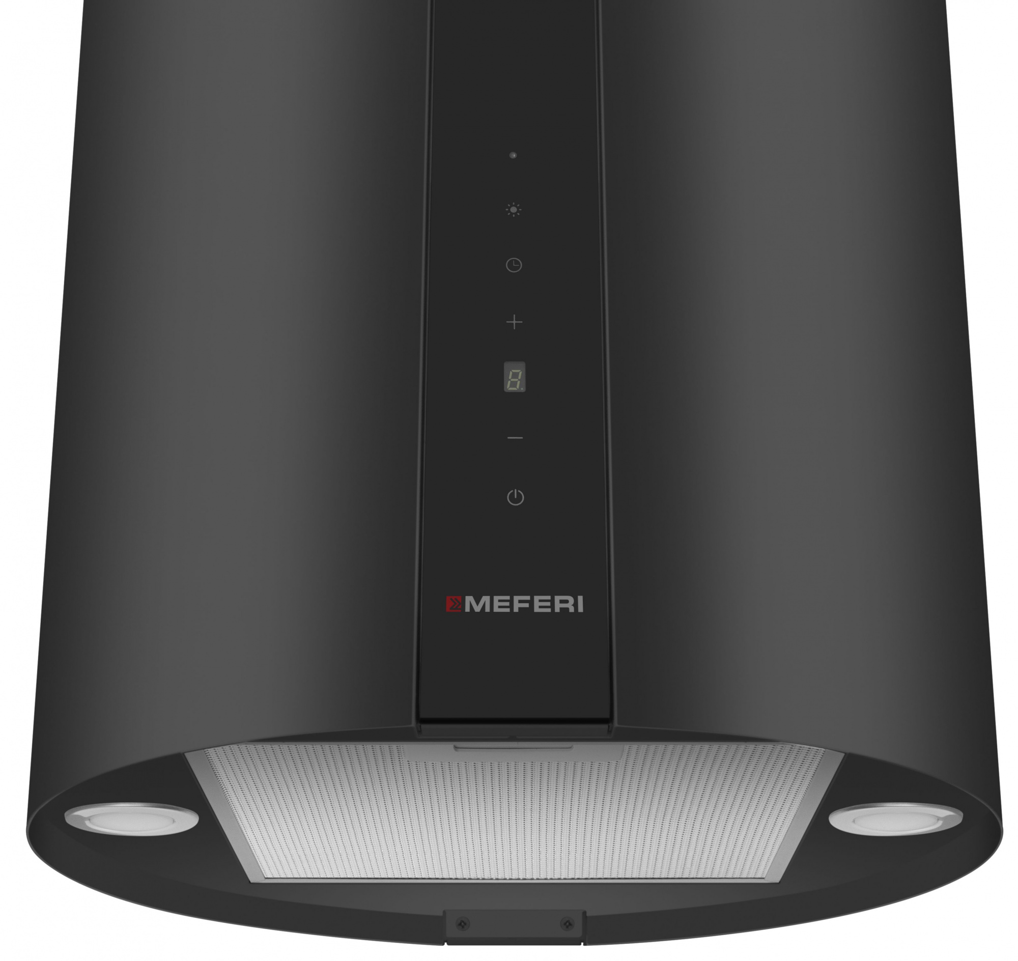 Вытяжка кухонная цилиндрическая островная MEFERI TUBE40BK ISLA COMFORT PLUS, 40 см, черная, производительность 1200 м3/ч, 5 скоростей, режимы отвод и рециркуляция, сенсорное управление, гарантия 3 года