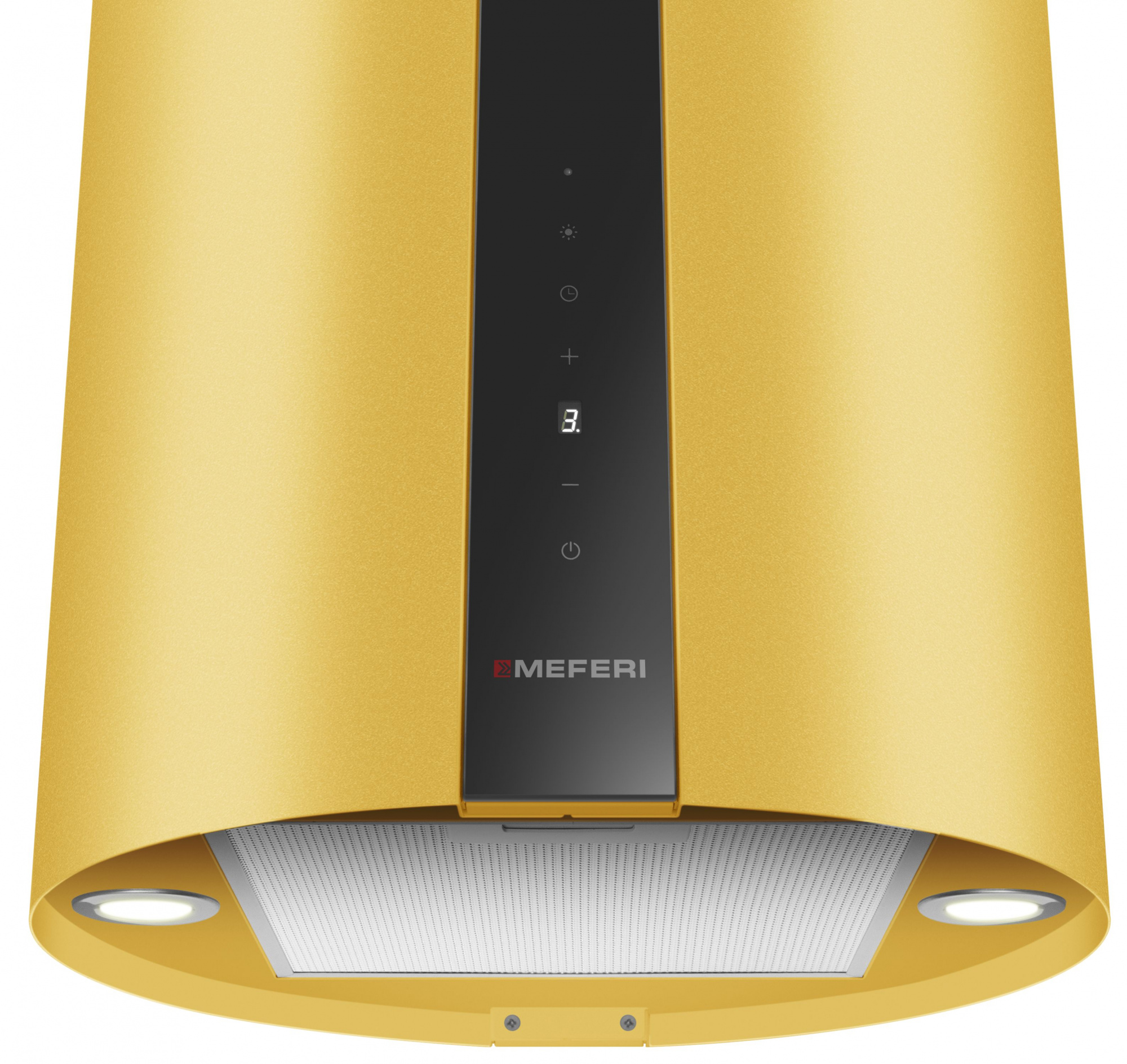 Вытяжка кухонная цилиндрическая островная MEFERI TUBE40GOLD ISLA COMFORT PLUS, 40 см, золотая, производительность 1200 м3/ч, 5 скоростей, режимы отвод и рециркуляция, сенсорное управление, гарантия 3 года