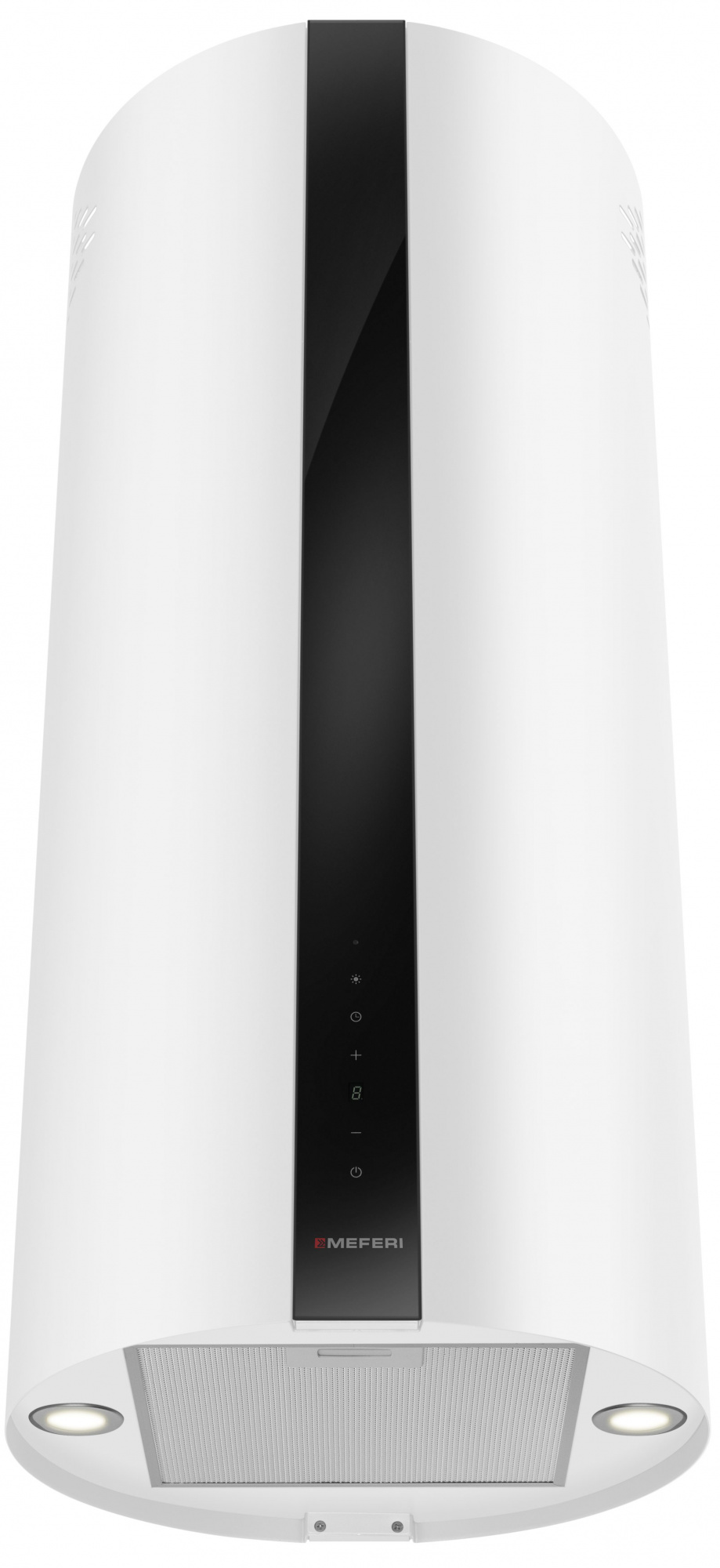Вытяжка кухонная цилиндрическая островная MEFERI TUBE40WH ISLA COMFORT PLUS, 40 см, белая, производительность 1200 м3/ч, 5 скоростей, режимы отвод и рециркуляция, сенсорное управление, гарантия 3 года