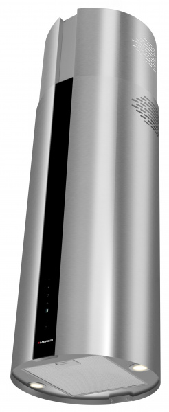 Вытяжка кухонная цилиндрическая островная MEFERI TUBE40IX ISLA COMFORT PLUS, 40 см, серая, производительность 1200 м3/ч, 5 скоростей, режимы отвод и рециркуляция, сенсорное управление, гарантия 3 года