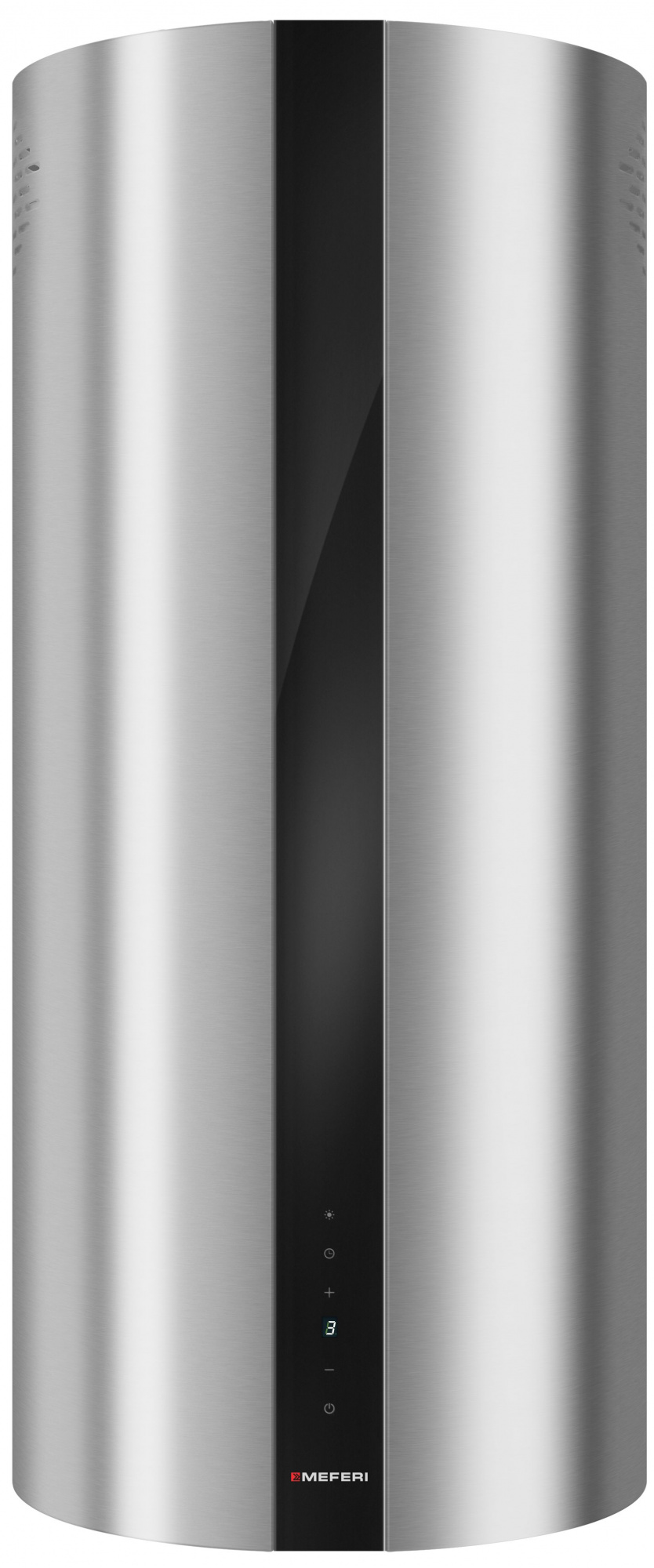 Вытяжка кухонная цилиндрическая островная MEFERI TUBE40IX ISLA COMFORT PLUS, 40 см, серая, производительность 1200 м3/ч, 5 скоростей, режимы отвод и рециркуляция, сенсорное управление, гарантия 3 года
