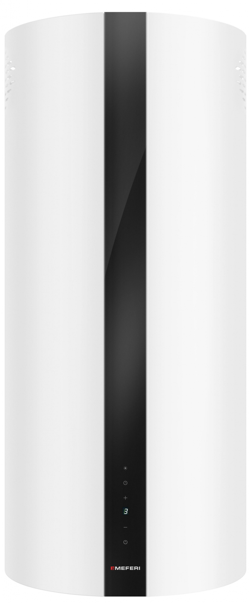 Вытяжка кухонная цилиндрическая островная MEFERI TUBE40WH ISLA COMFORT PLUS, 40 см, белая, производительность 1200 м3/ч, 5 скоростей, режимы отвод и рециркуляция, сенсорное управление, гарантия 3 года